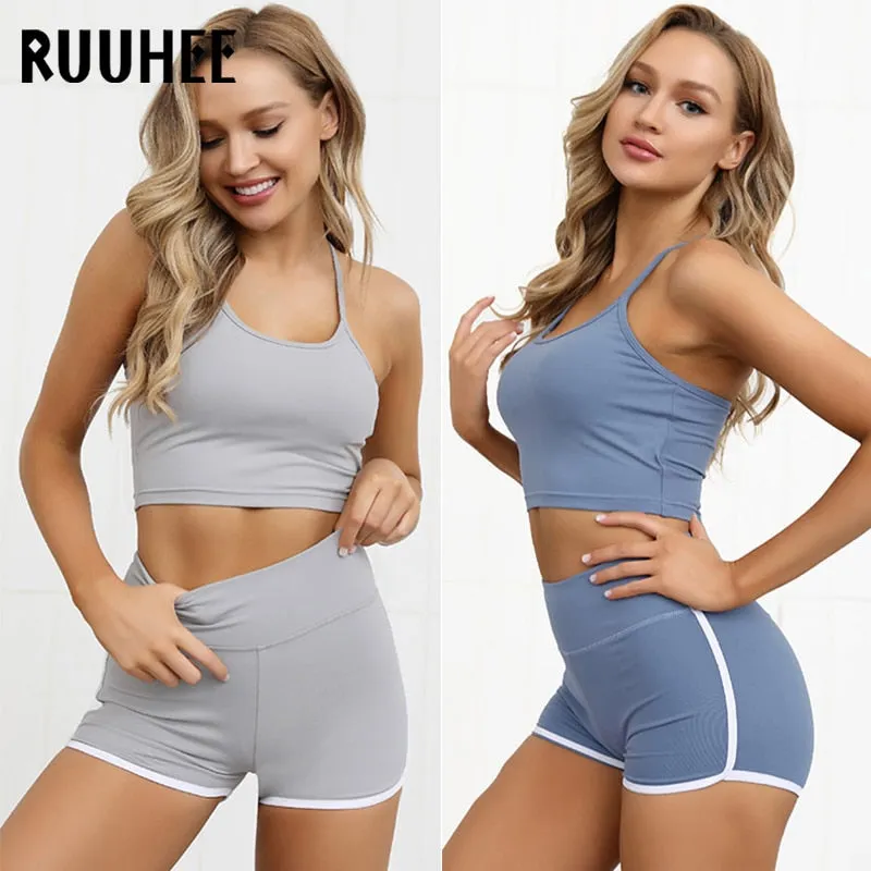 2 Piece Shorts High Waist Leggings and Bra Seamless Gym Yoga Set Women Fitness Set