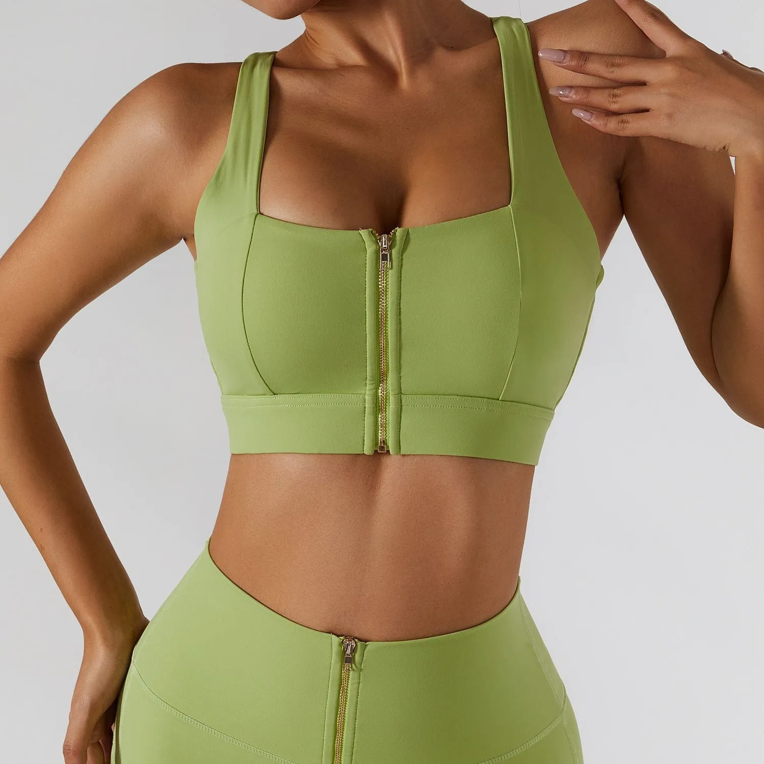 2 Piece Yoga Set Women Workout Sport Gym Wear Yoga Suit High Waist Leggings Skirts Front Zipper Bra Fitness Crop Top Yoga Sportswear