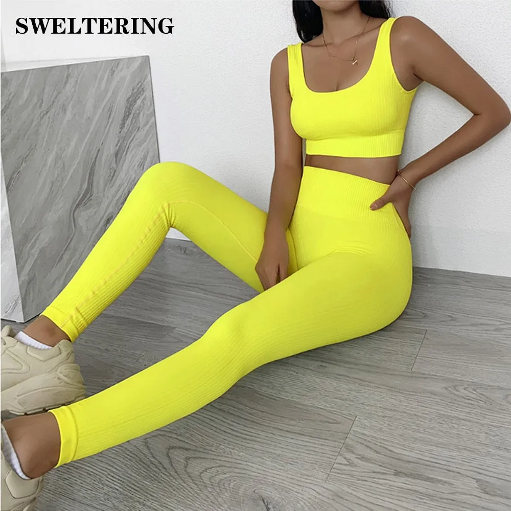 2 Pieces Seamless Fitness Yoga Suit Gym Push Up Clothes Workout Sport Set Padded Sports Bra High Waist Legging Sportswear