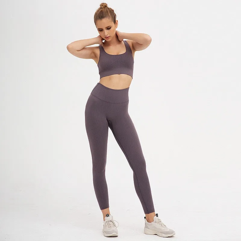 2 Pieces Seamless Fitness Yoga Suit Gym Push Up Clothes Workout Sport Set Padded Sports Bra High Waist Legging Sportswear