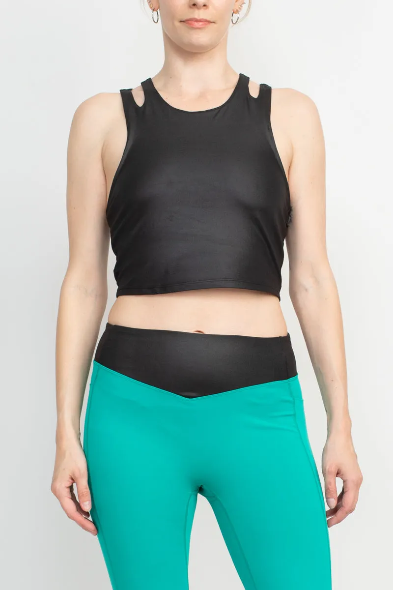 Activology Crew Neck Sleeveless Racerback High Shine Interlock Crop Top