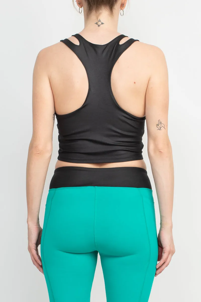 Activology Crew Neck Sleeveless Racerback High Shine Interlock Crop Top