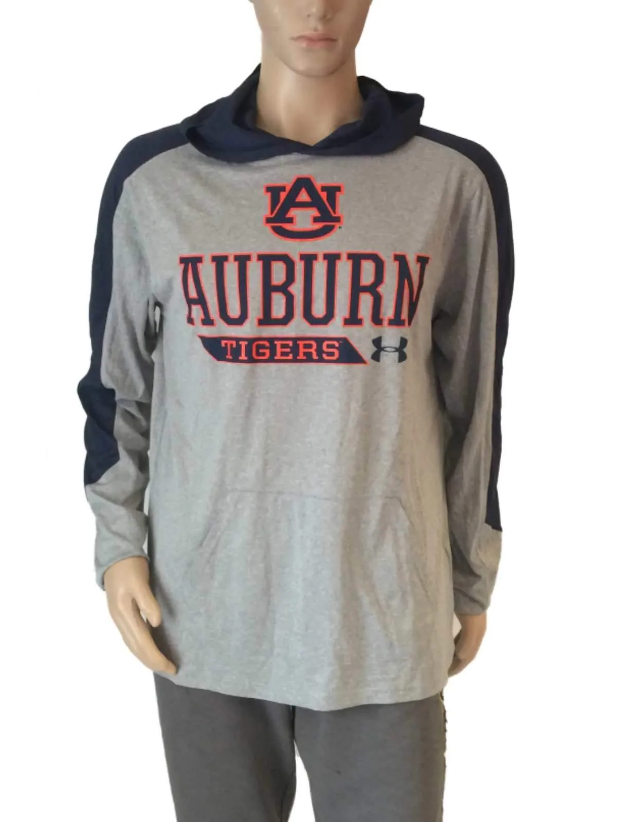 Auburn Tigers Under Armour Heatgear Gray & Navy Long Sleeve Hooded T-Shirt (L)