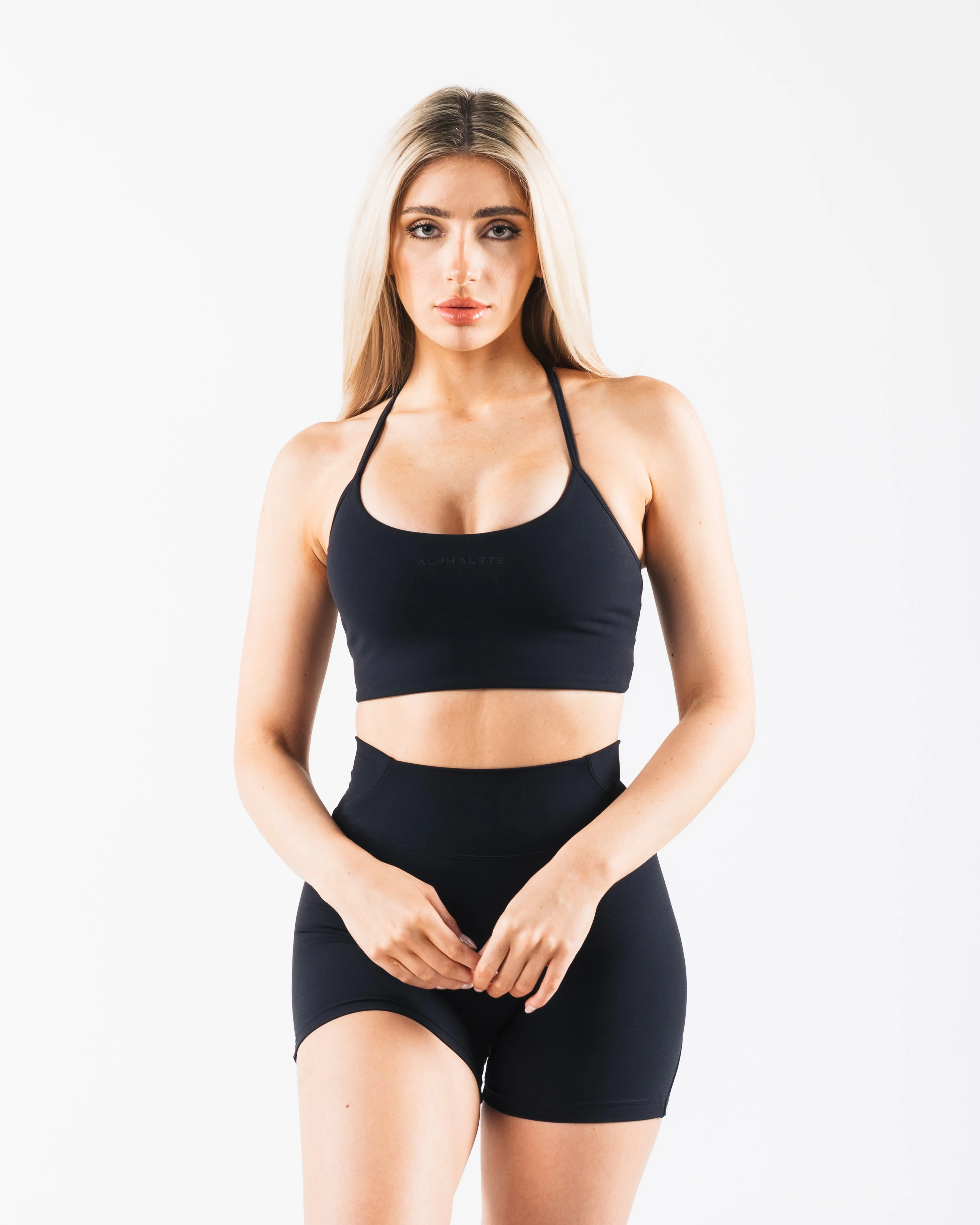 Aura Strappy Longline Bra - Black