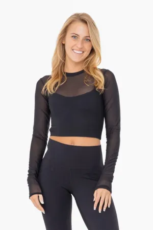 Best Yet Sheer Mesh Long Sleeve Top - Black