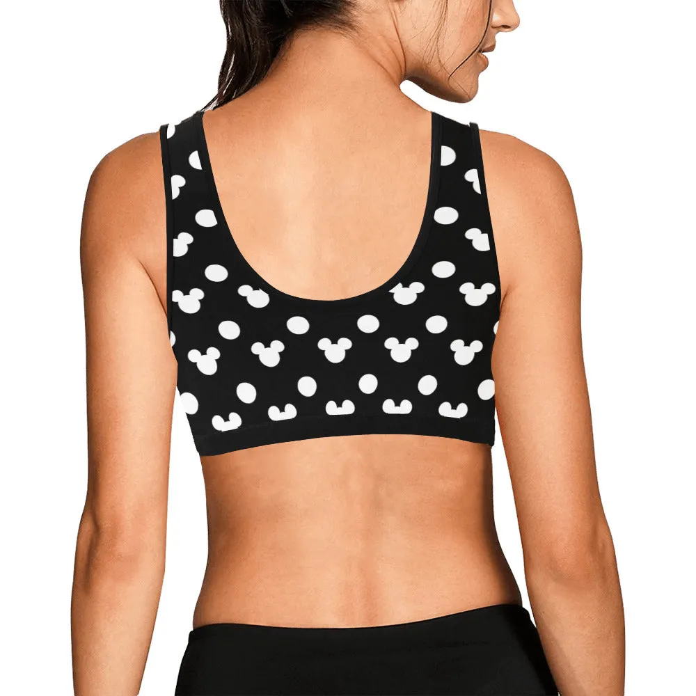 Black With White Mickey Polka Dots Women's Sports Bra