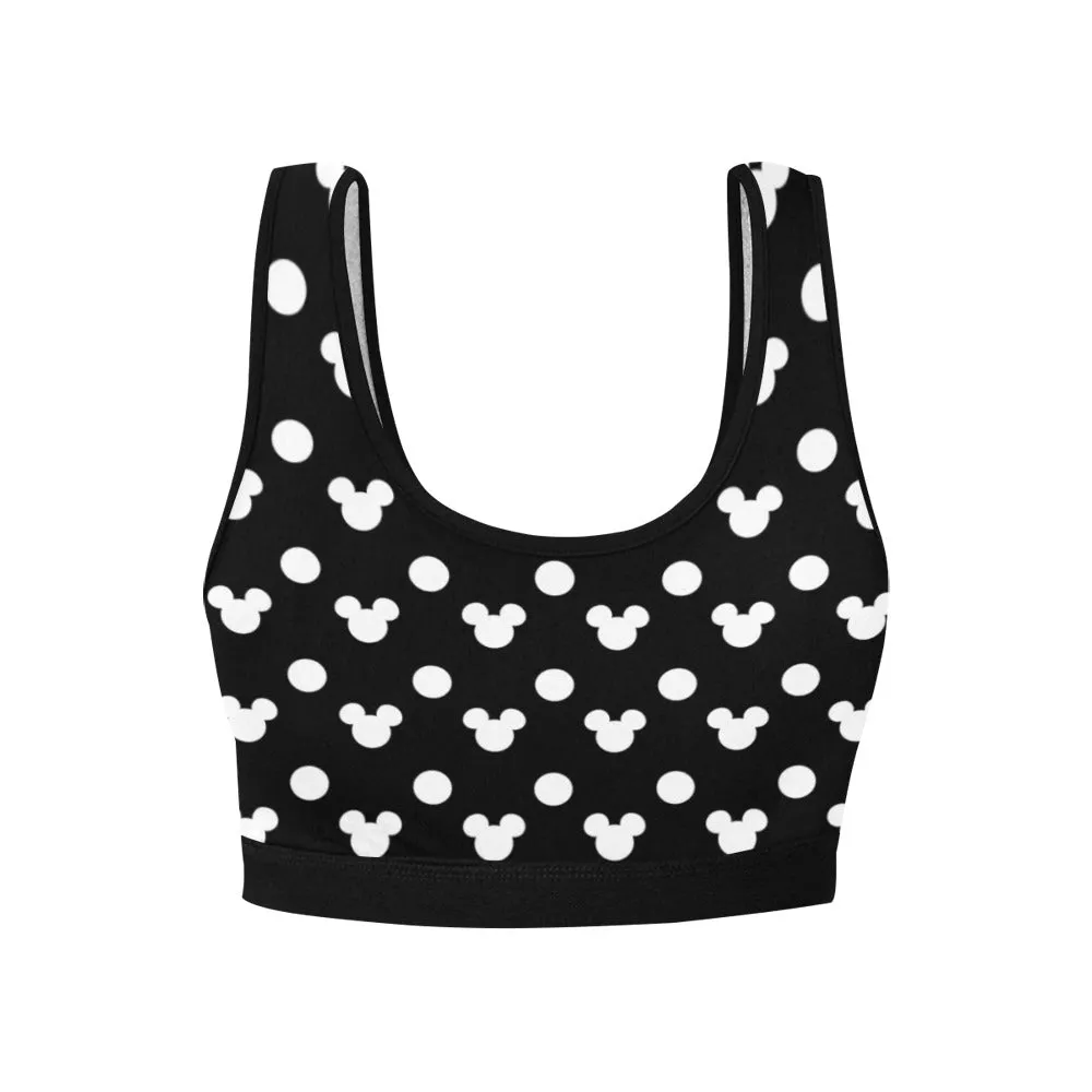 Black With White Mickey Polka Dots Women's Sports Bra