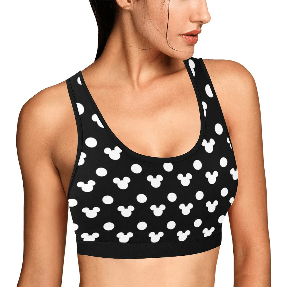 Black With White Mickey Polka Dots Women's Sports Bra