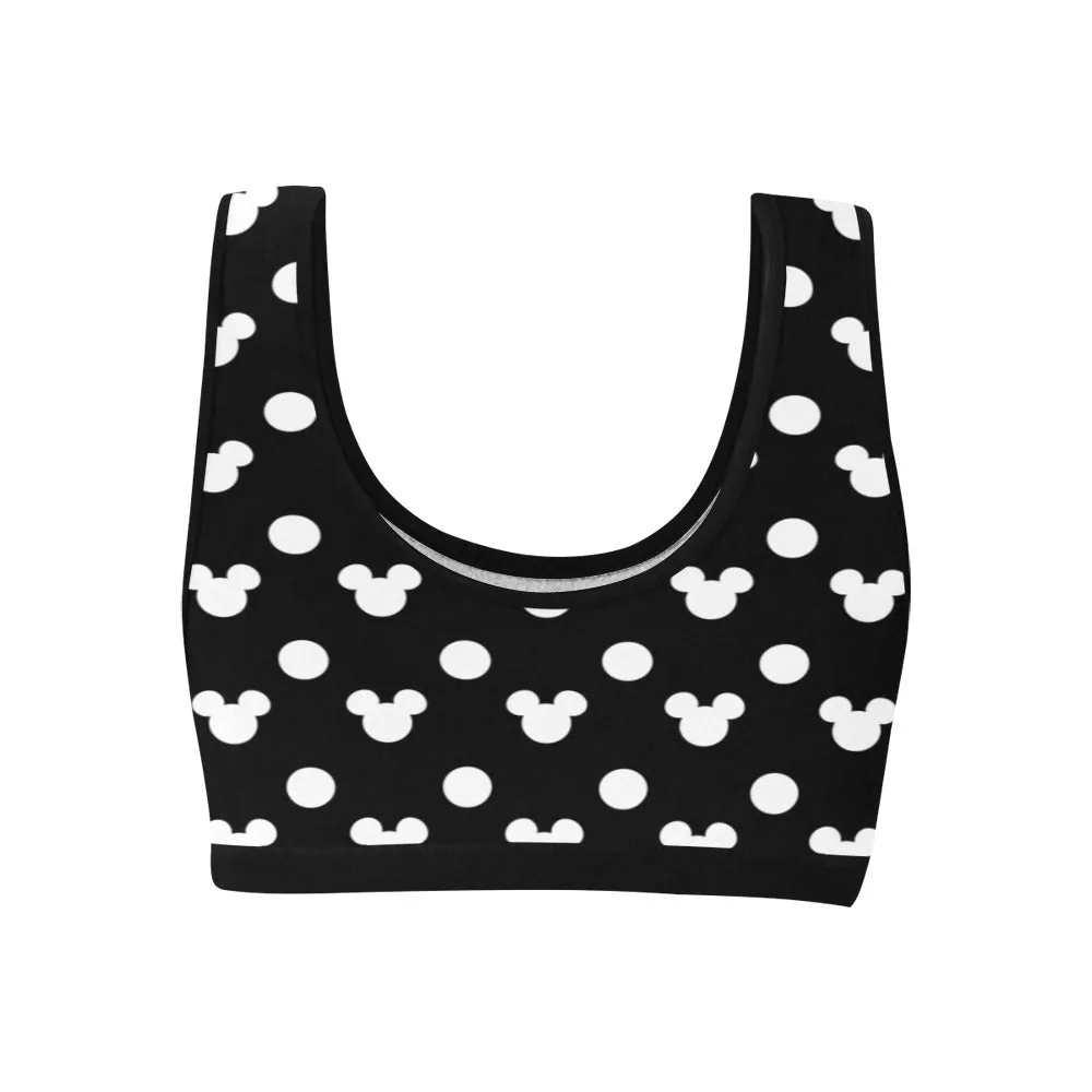 Black With White Mickey Polka Dots Women's Sports Bra