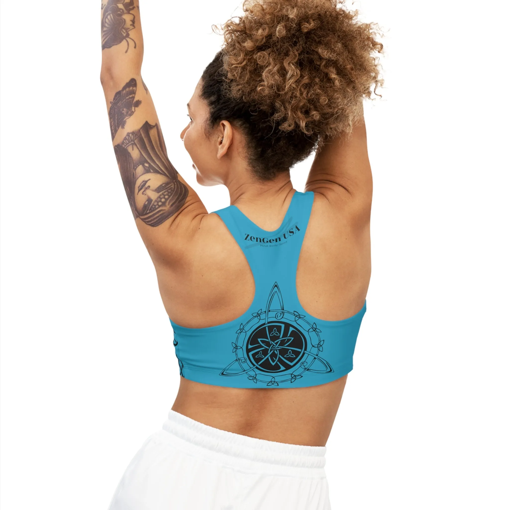 Celtic Tribal Tattoo - Turquoise Sports Bra - ZenGen USA ROCK SOLID