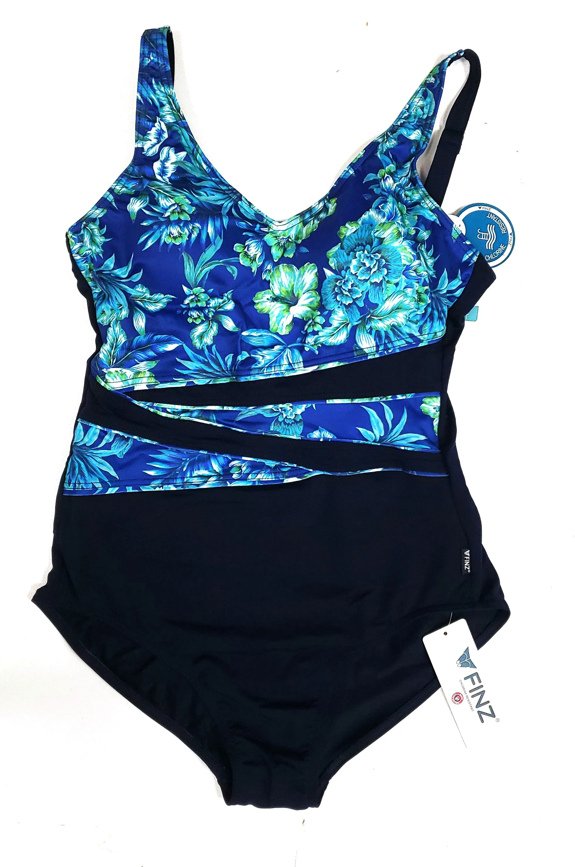 Chlorine Resistant FINZ One Piece Swimsuit Floral Print Regular & Plus Sizes