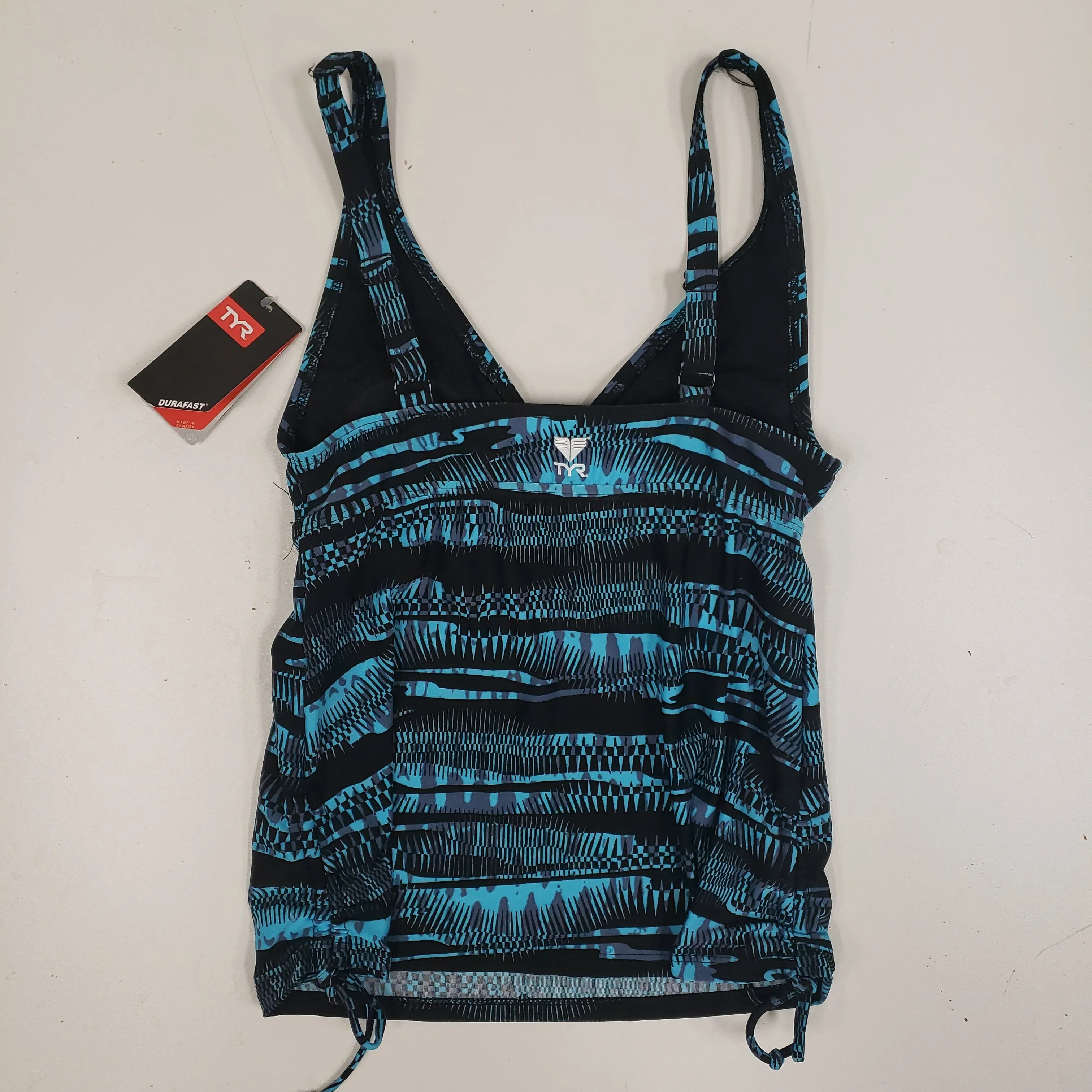 Chlorine Resistant TYR Tankini Top Only Black/ Blue Patterned  Size 6