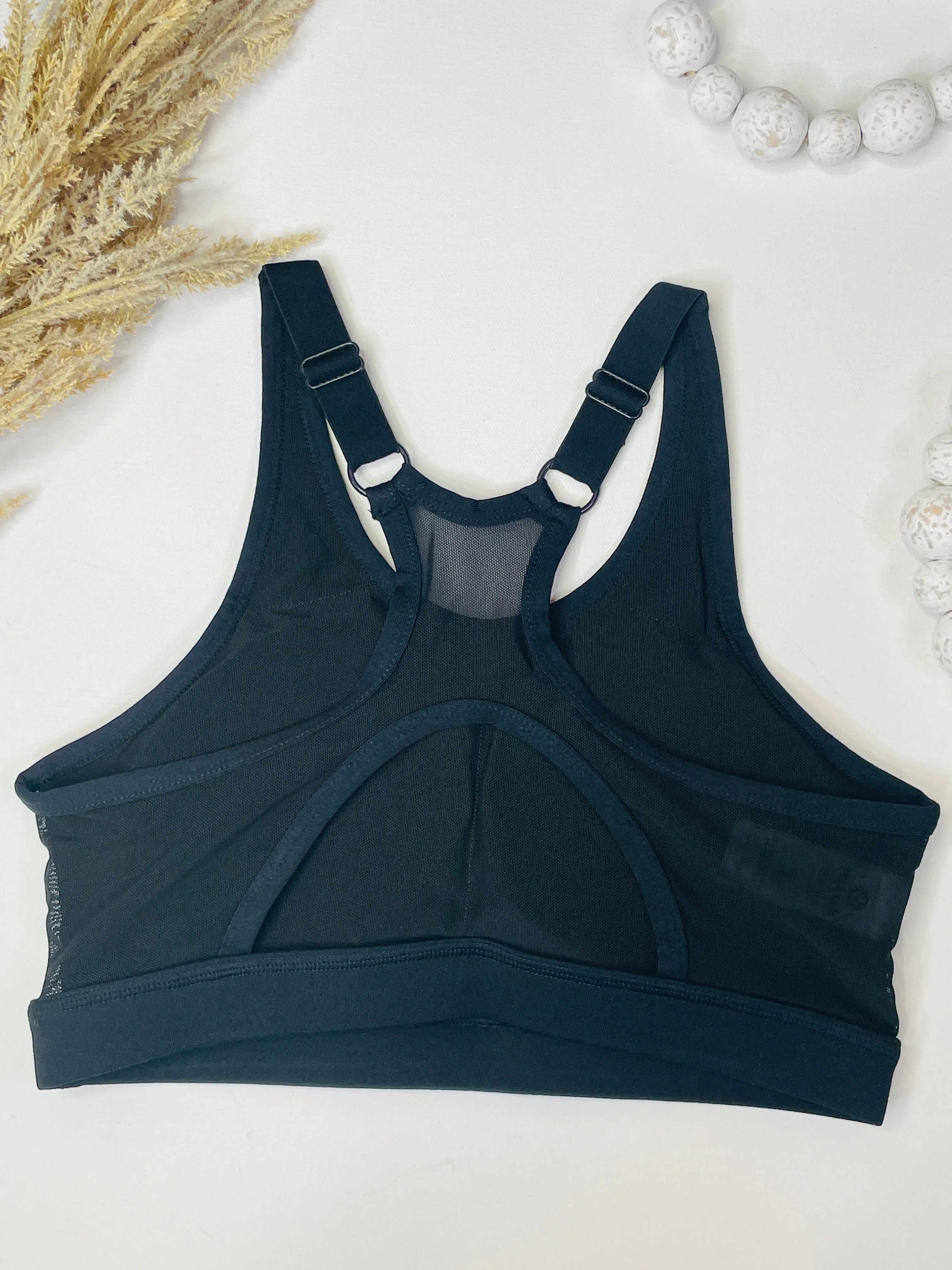 Cutout Mesh Racerback Sports Bra