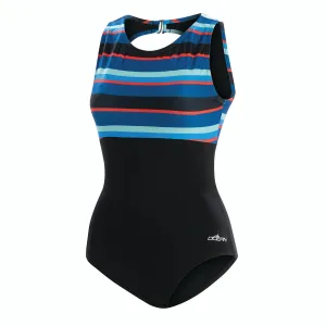 DOLFIN Aquashape Blue Multi Stripe High Neck Clasp Back One Piece Swimsuit