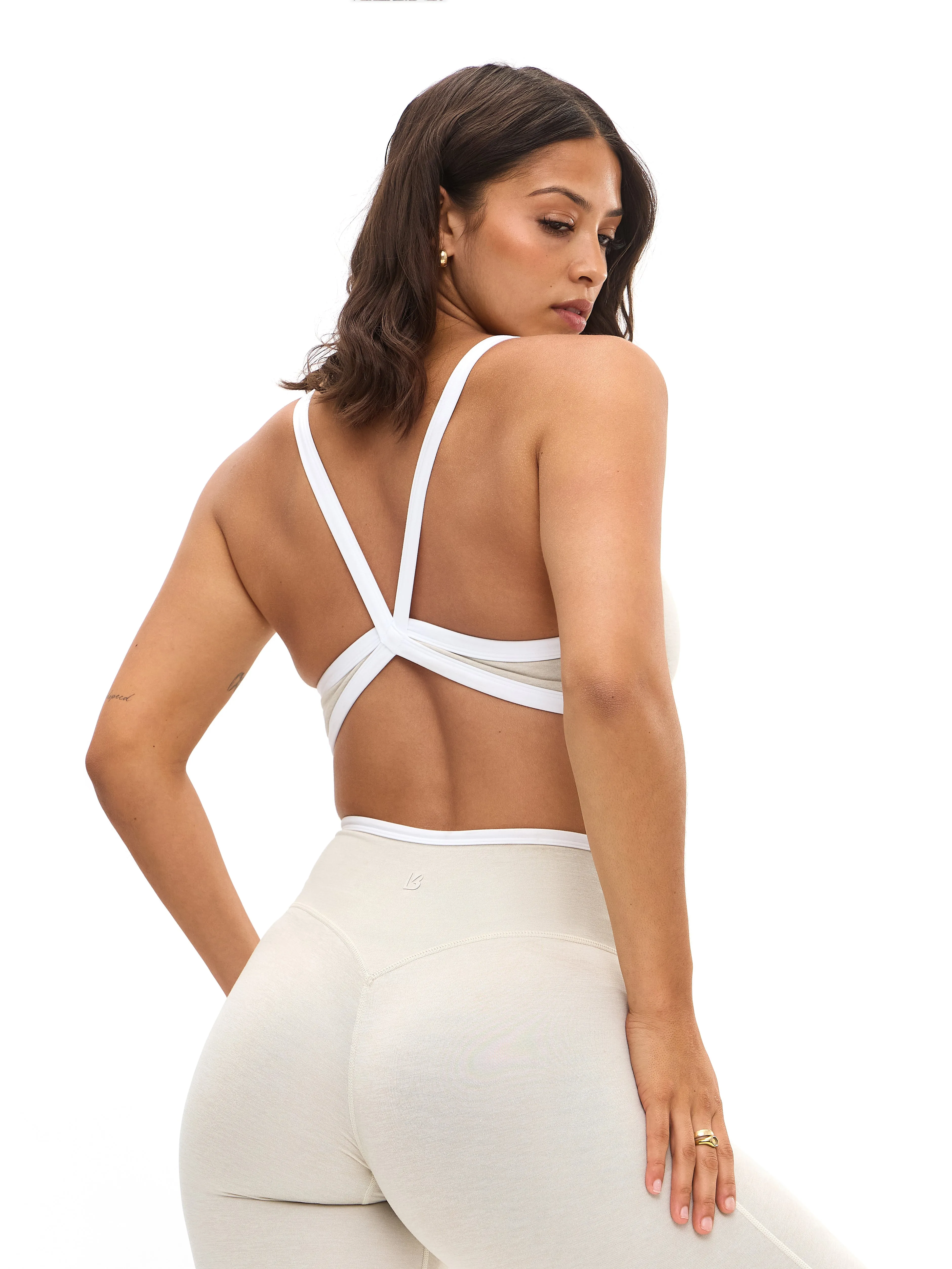 Dream Heather Contrast Sports Bra - Bone and Ivory