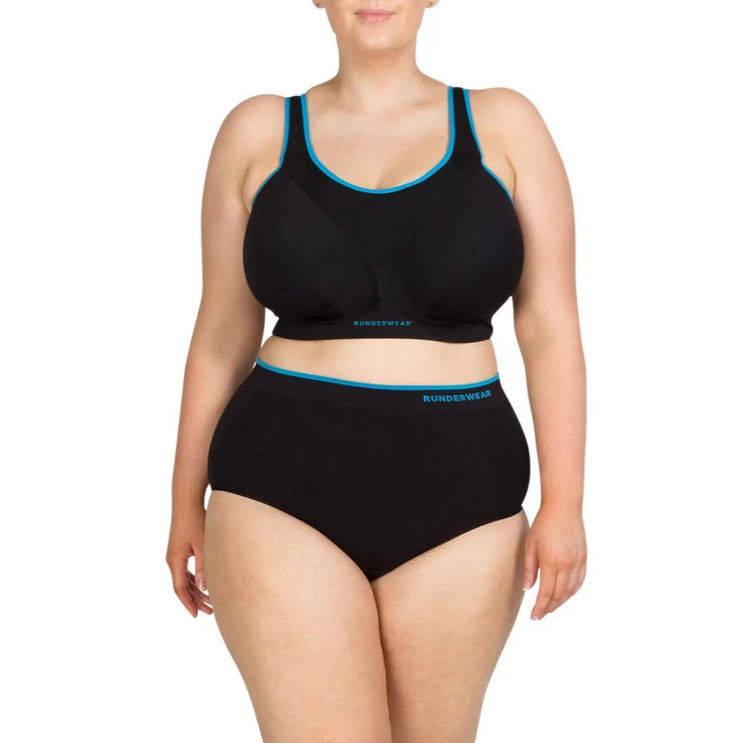 Easy-On Support Running Bra (D-H) - Black/Cyan