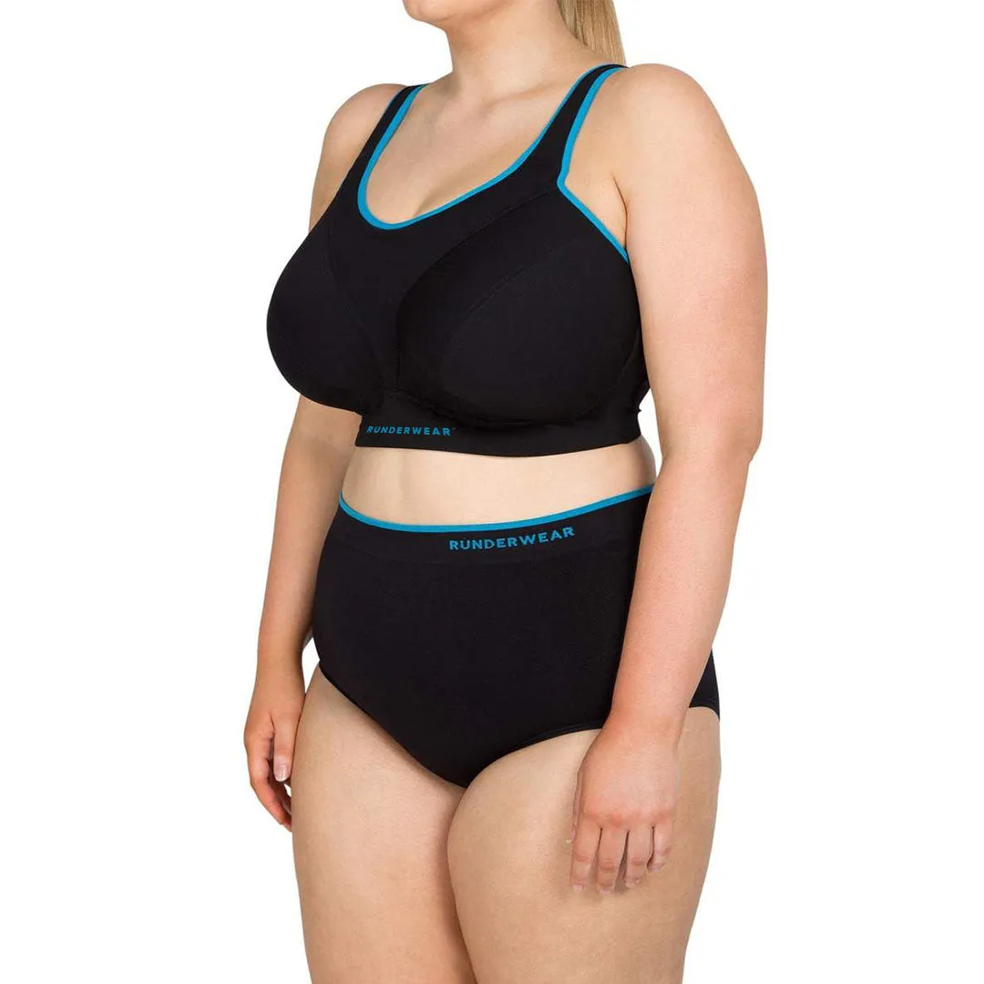 Easy-On Support Running Bra (D-H) - Black/Cyan