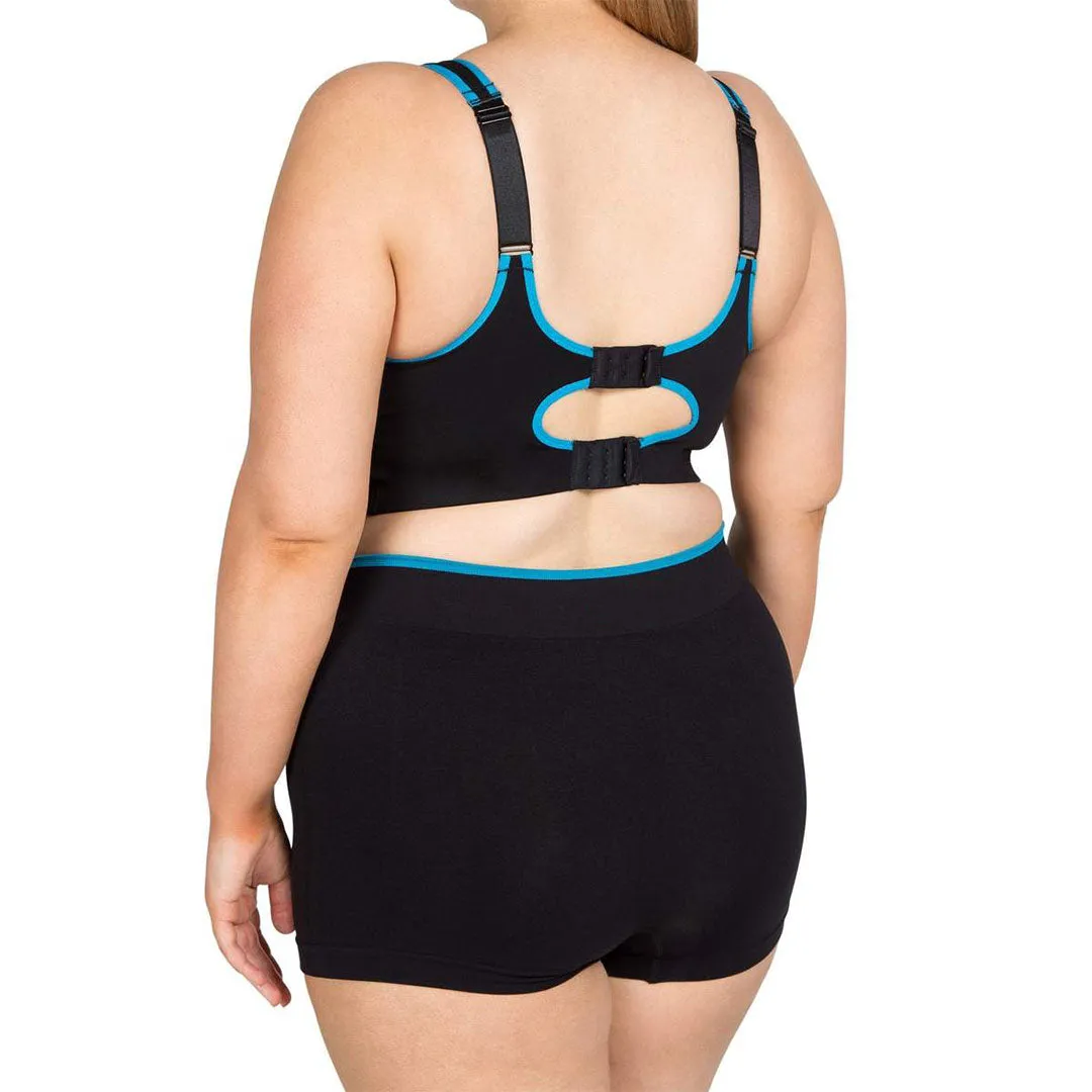 Easy-On Support Running Bra (D-H) - Black/Cyan