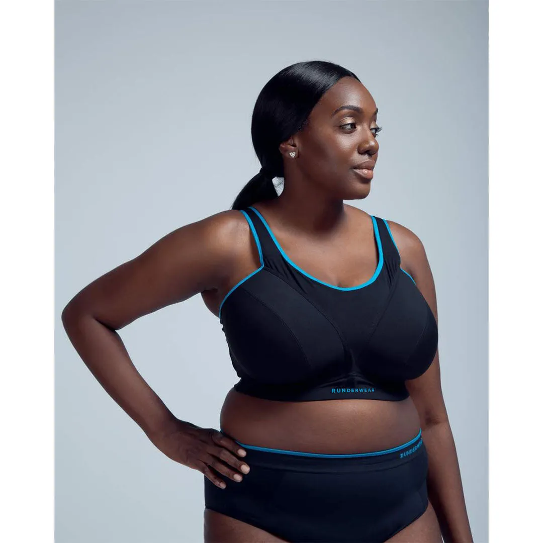 Easy-On Support Running Bra (D-H) - Black/Cyan