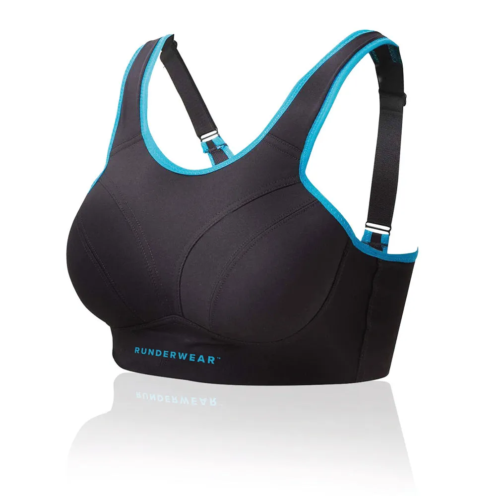 Easy-On Support Running Bra (D-H) - Black/Cyan