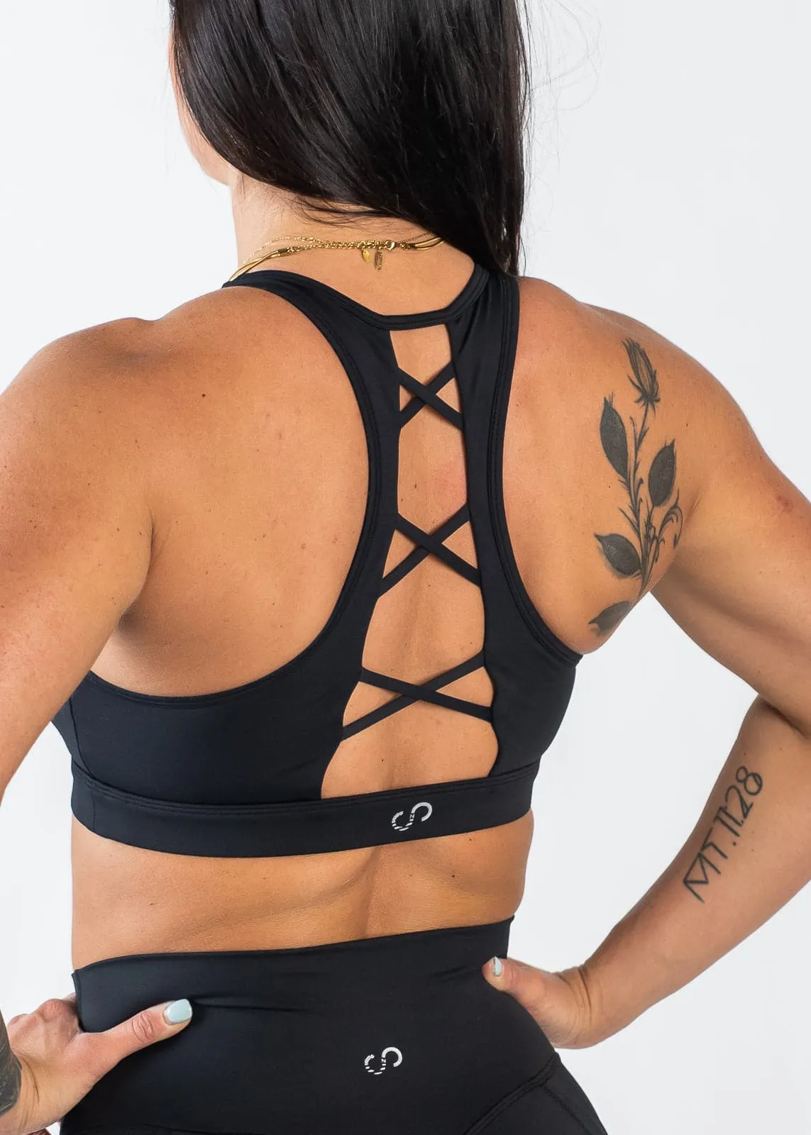 Empowered Laced Back Sports Bra | Black