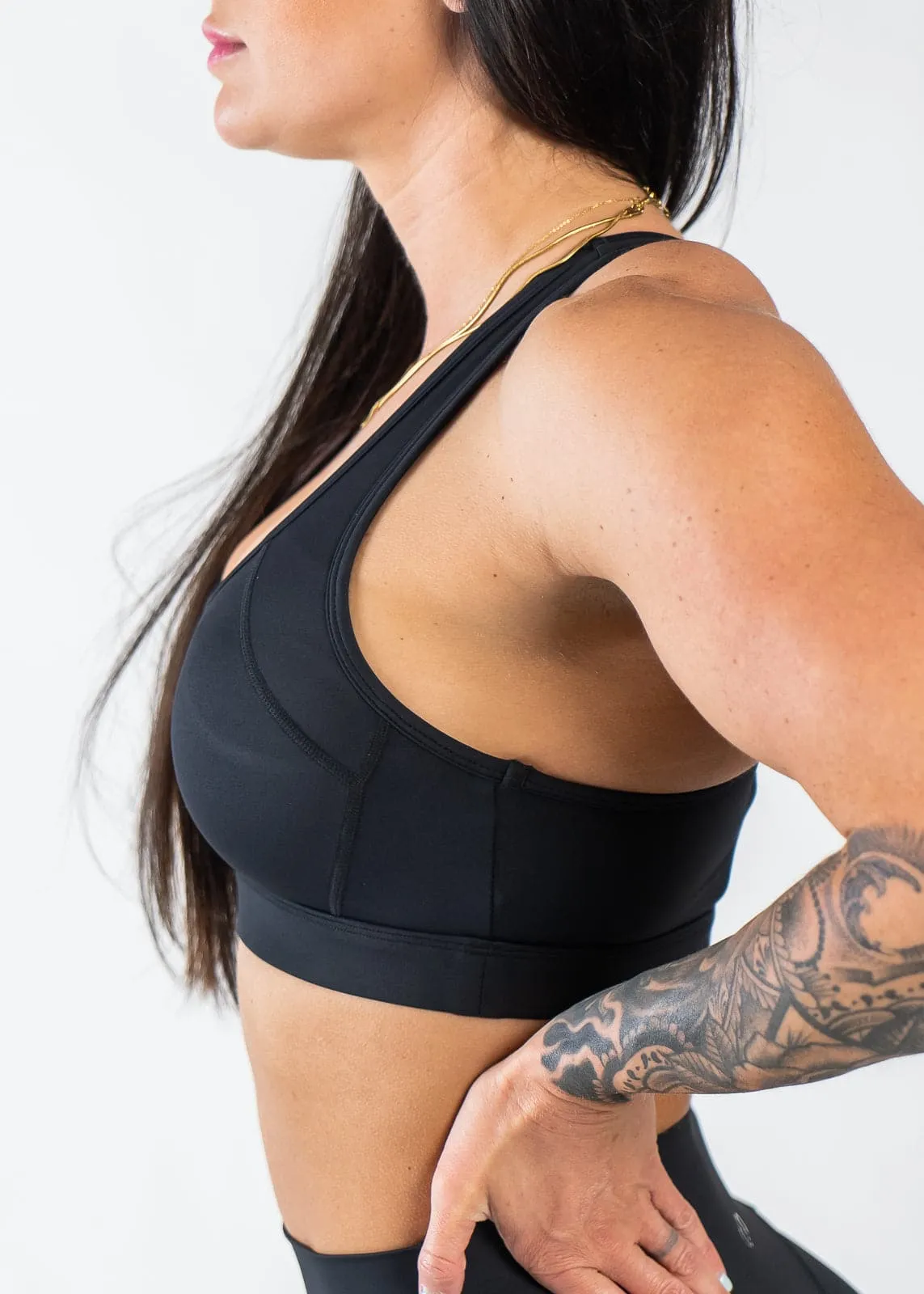 Empowered Laced Back Sports Bra | Black