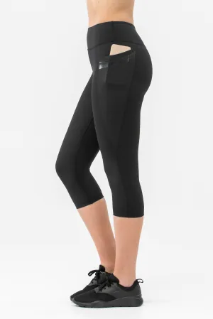 Endurance Black Stripe High Rise 3/4 Pocket Leggings