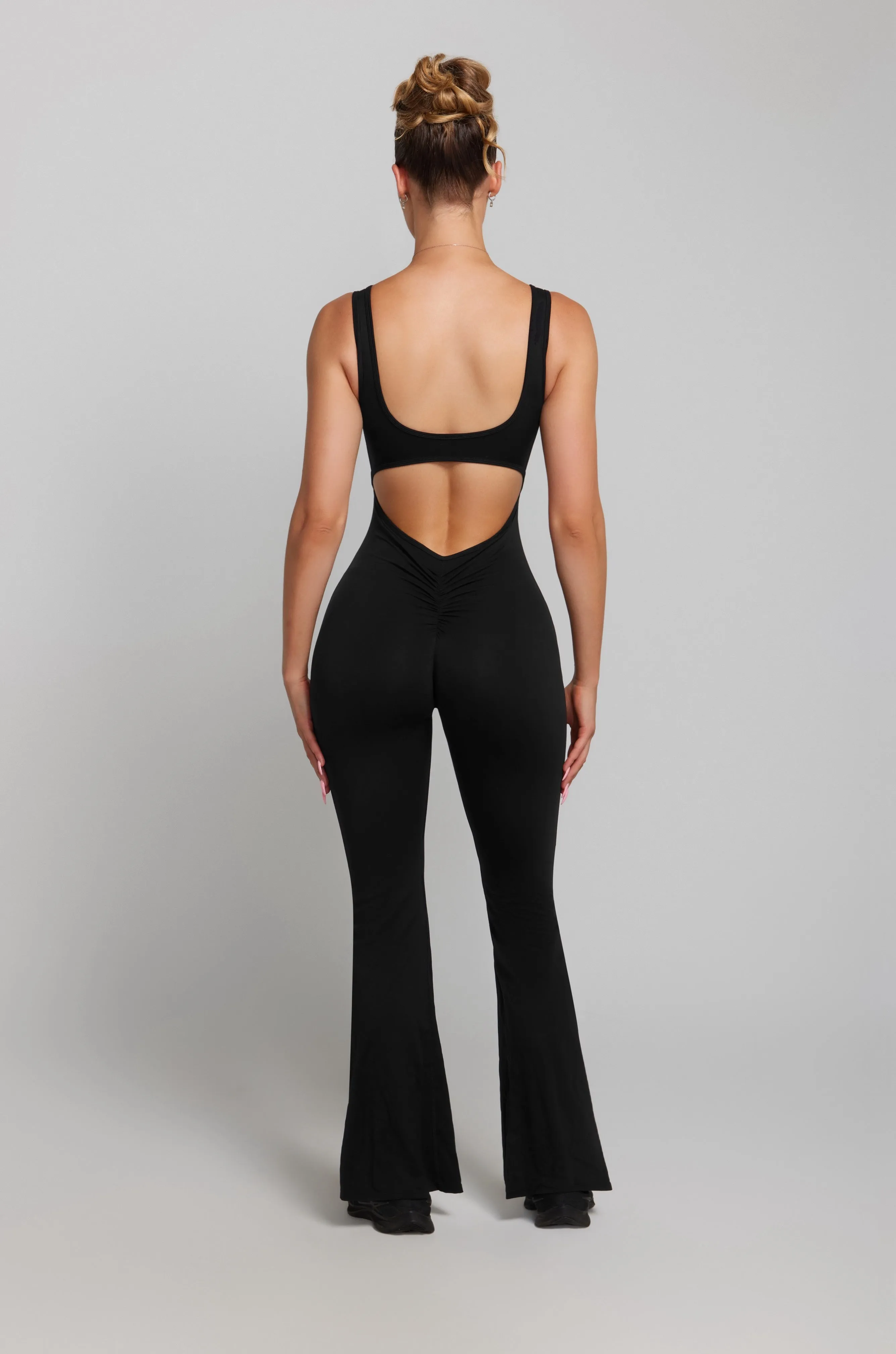 Flared Scrunch Jumpsuit - Black