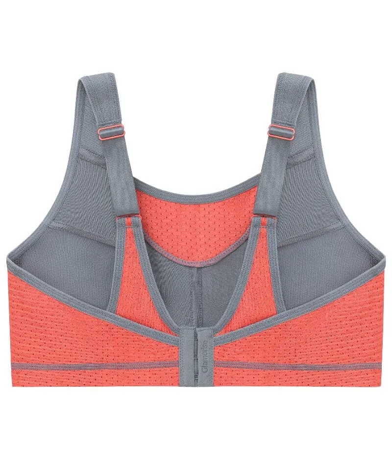 Glamorise No-Bounce Camisole Elite Wire-Free Sports Bra - Gray/Coral