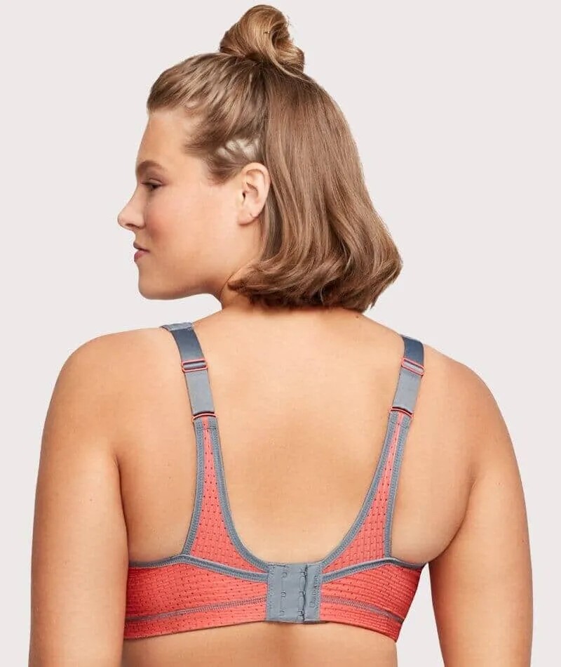 Glamorise No-Bounce Camisole Elite Wire-Free Sports Bra - Gray/Coral