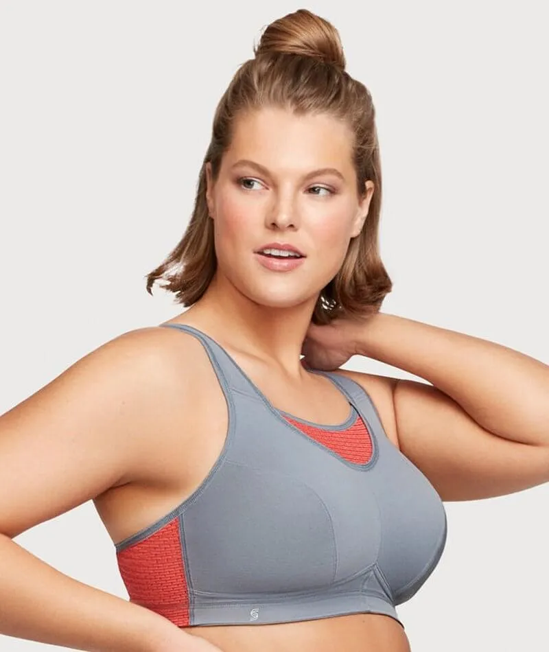 Glamorise No-Bounce Camisole Elite Wire-Free Sports Bra - Gray/Coral