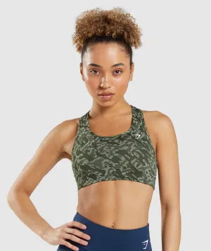 Gymshark Essential Racer Back Sports Bra - Green Print