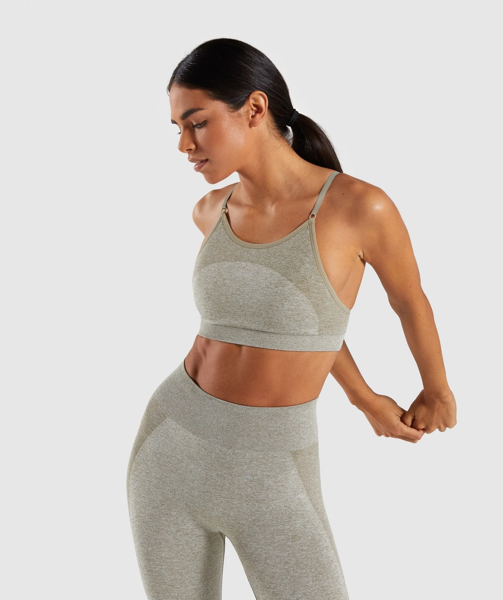 Gymshark Flex Strappy Sports Bra - Washed Khaki Marl/Blush Nude