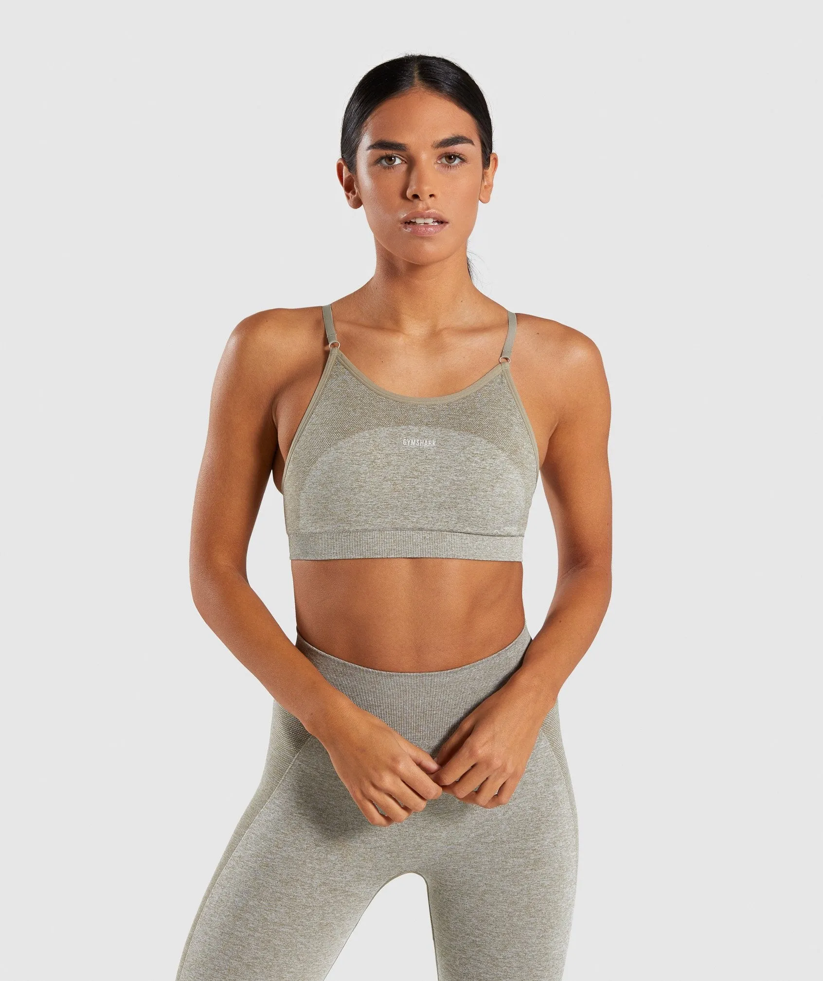 Gymshark Flex Strappy Sports Bra - Washed Khaki Marl/Blush Nude