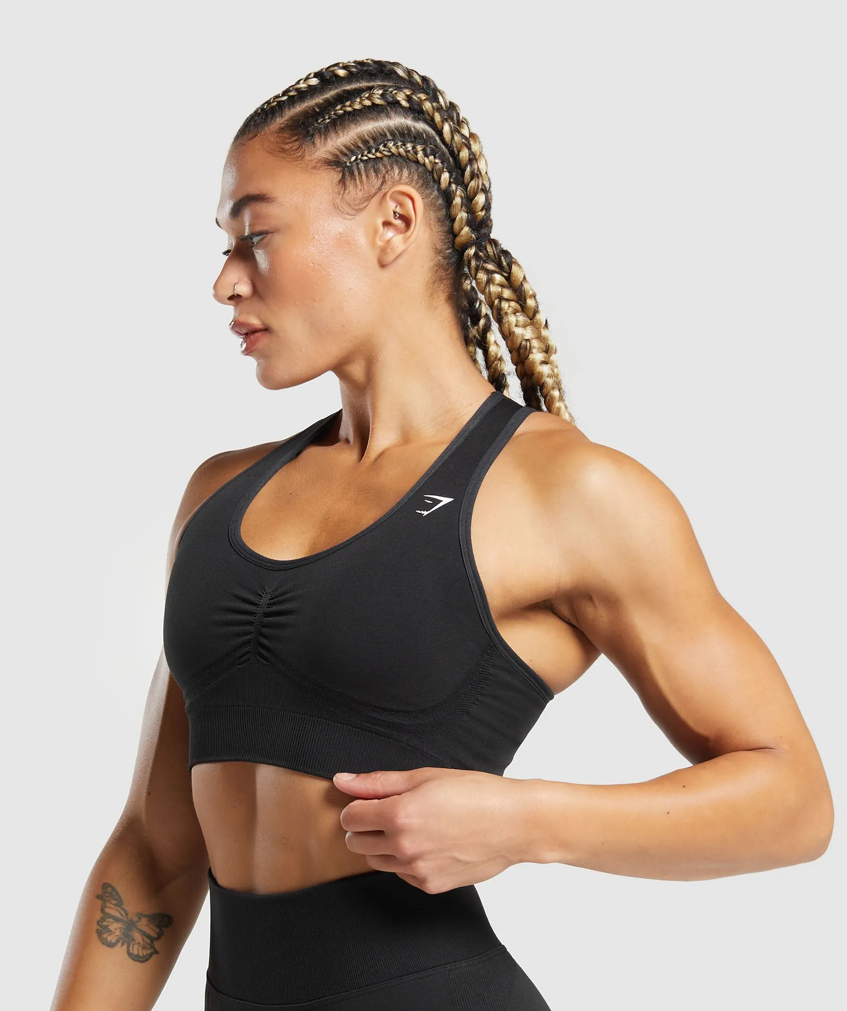 Gymshark Lift Contour Seamless Sports Bra - Black/Black Marl