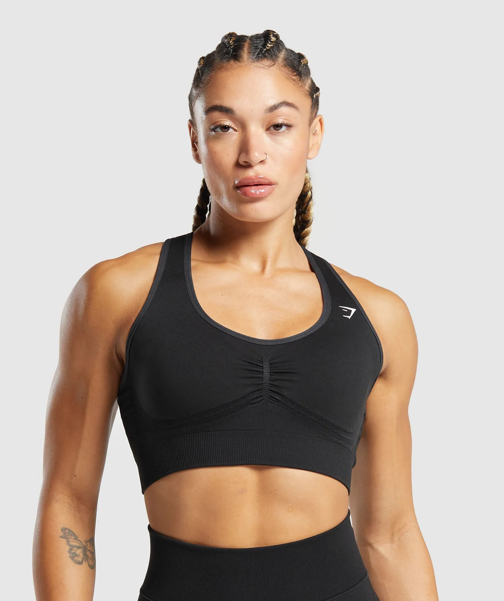 Gymshark Lift Contour Seamless Sports Bra - Black/Black Marl