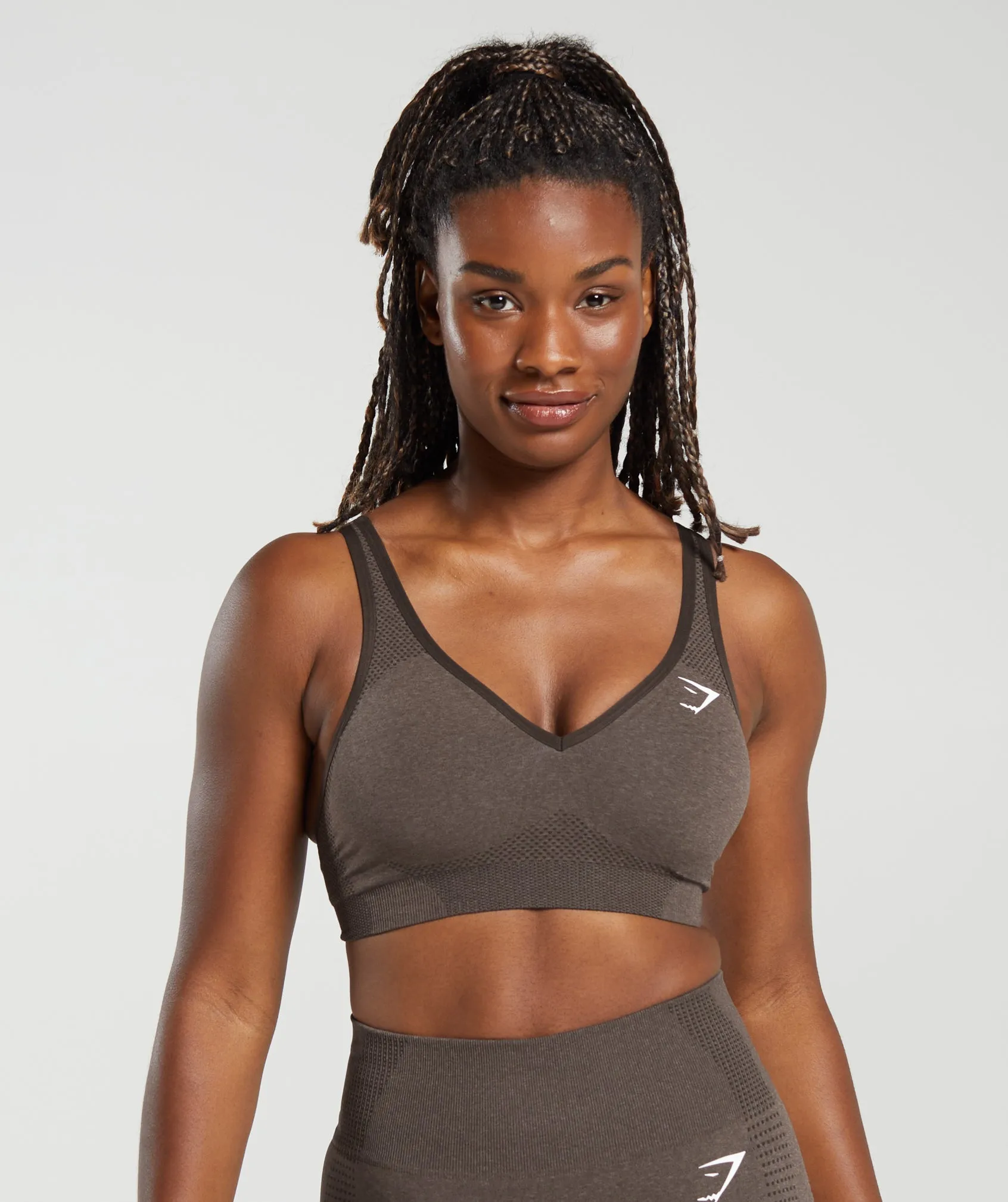 Gymshark Vital Seamless 2.0 V Neck Sports Bra - Brown Marl