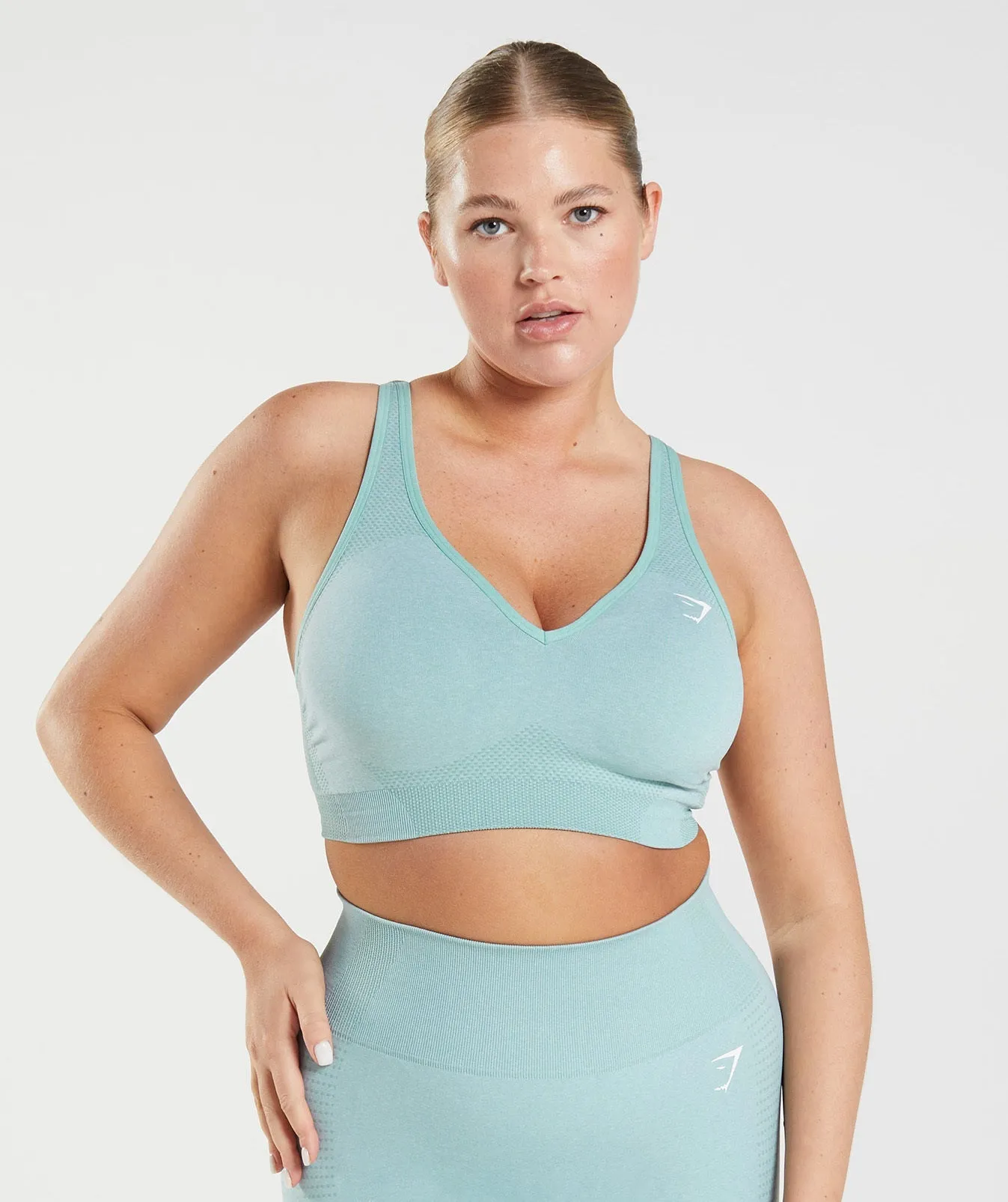 Gymshark Vital Seamless 2.0 V Neck Sports Bra - Pearl Blue Marl