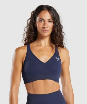 Gymshark Vital Seamless V Neck Sports Bra - Heavy Blue/ Marl