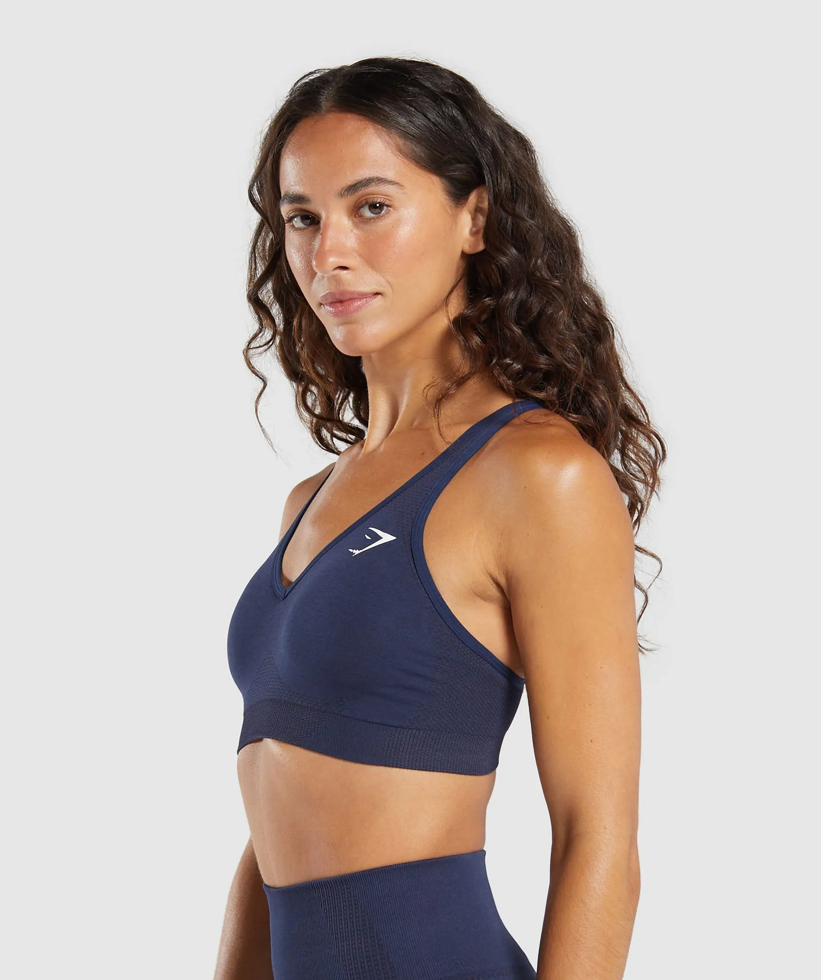 Gymshark Vital Seamless V Neck Sports Bra - Heavy Blue/ Marl