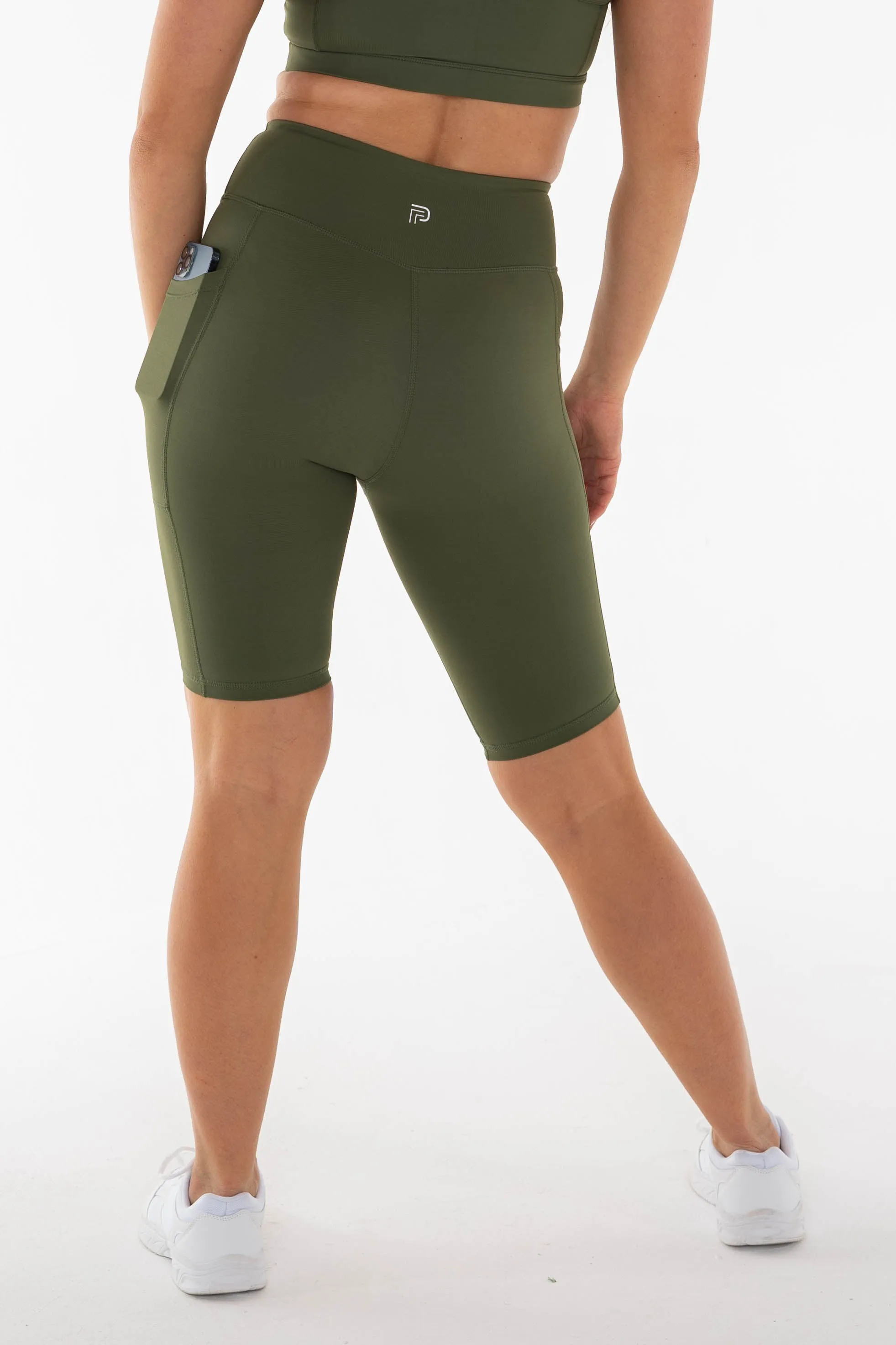 High Rise Khaki Pocket Bike Shorts