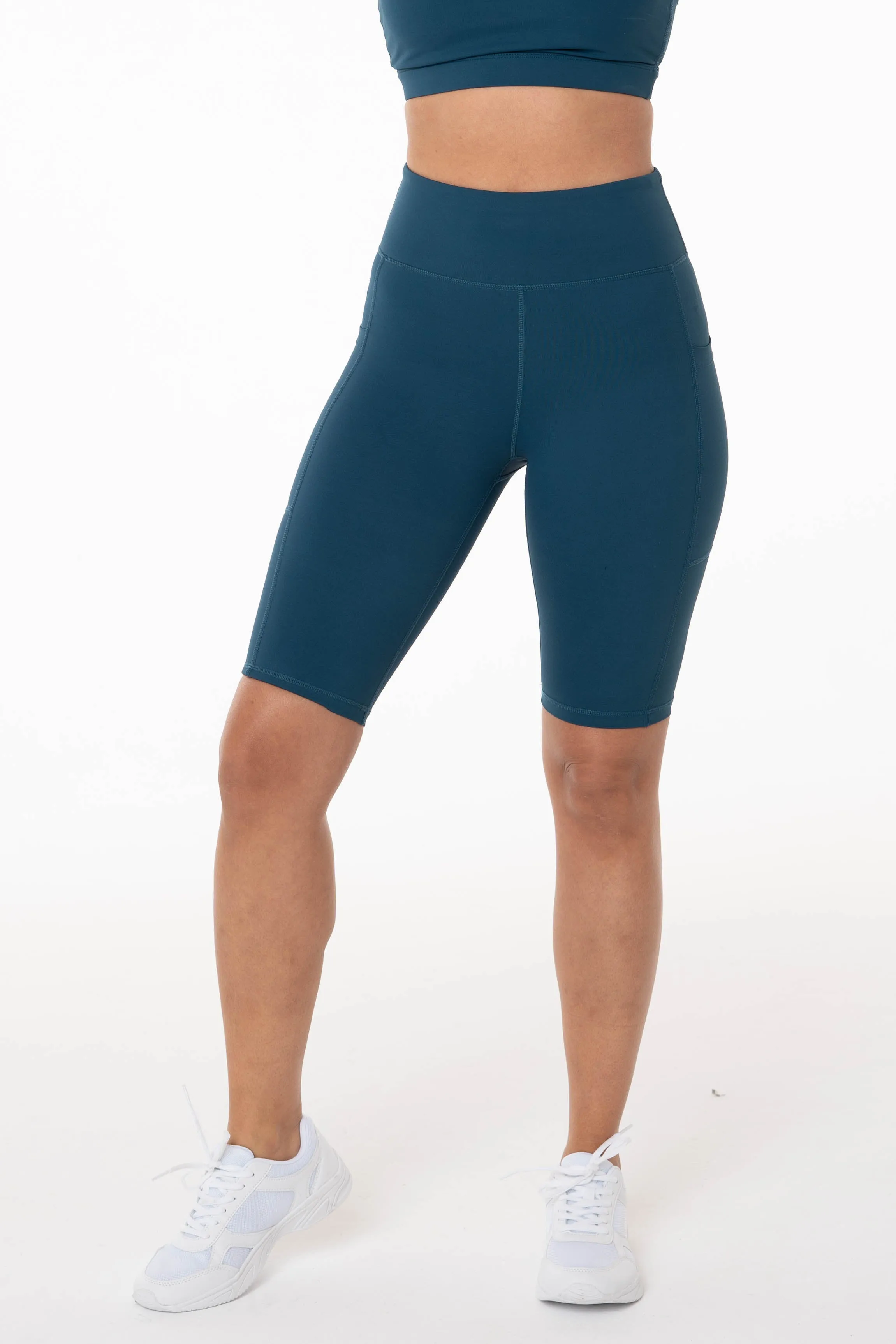 High Rise Ocean Teal Pocket Bike Shorts