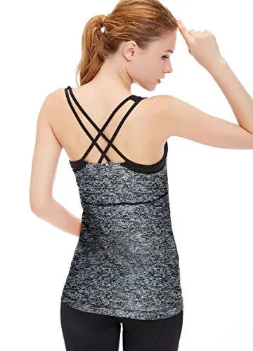 icyzone Women Workout Yoga Spaghetti Strap Racerback Tank Top with Built in Bra