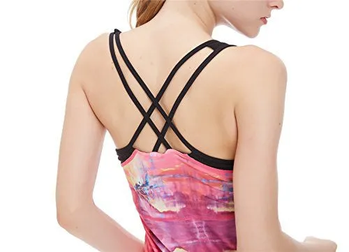 icyzone Women Workout Yoga Spaghetti Strap Racerback Tank Top with Built in Bra