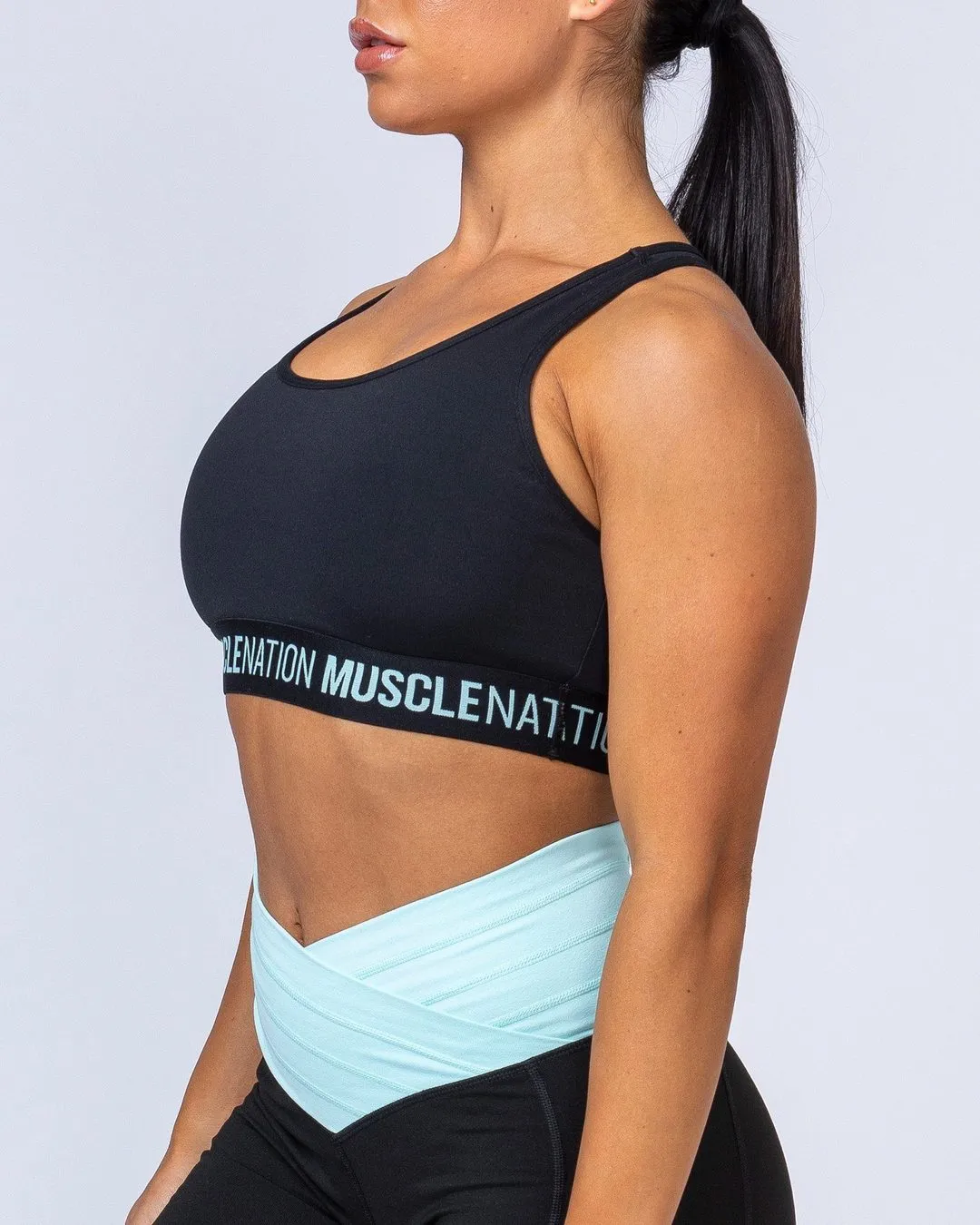 Knockout Bra - Black with Sky Blue