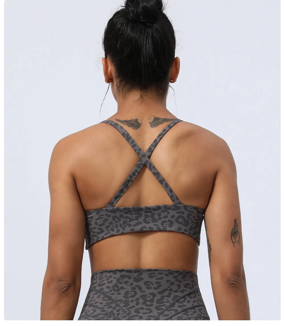 Leopard Print Yoga Twisted Sports Bra