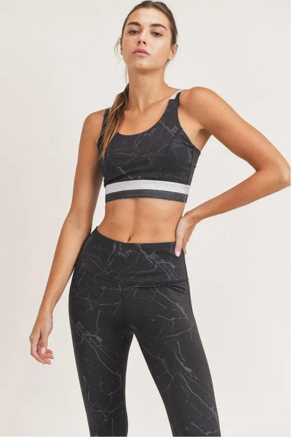 Mono B Marble Foil Print Double Striped Sports Bra