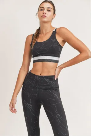 Mono B Marble Foil Print Double Striped Sports Bra