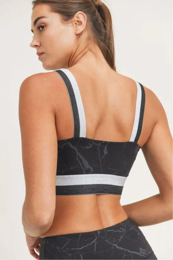 Mono B Marble Foil Print Double Striped Sports Bra