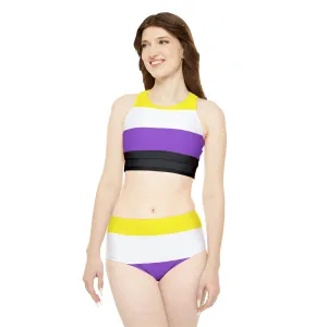 Non Binary Pride Flag Sporty Bikini Set